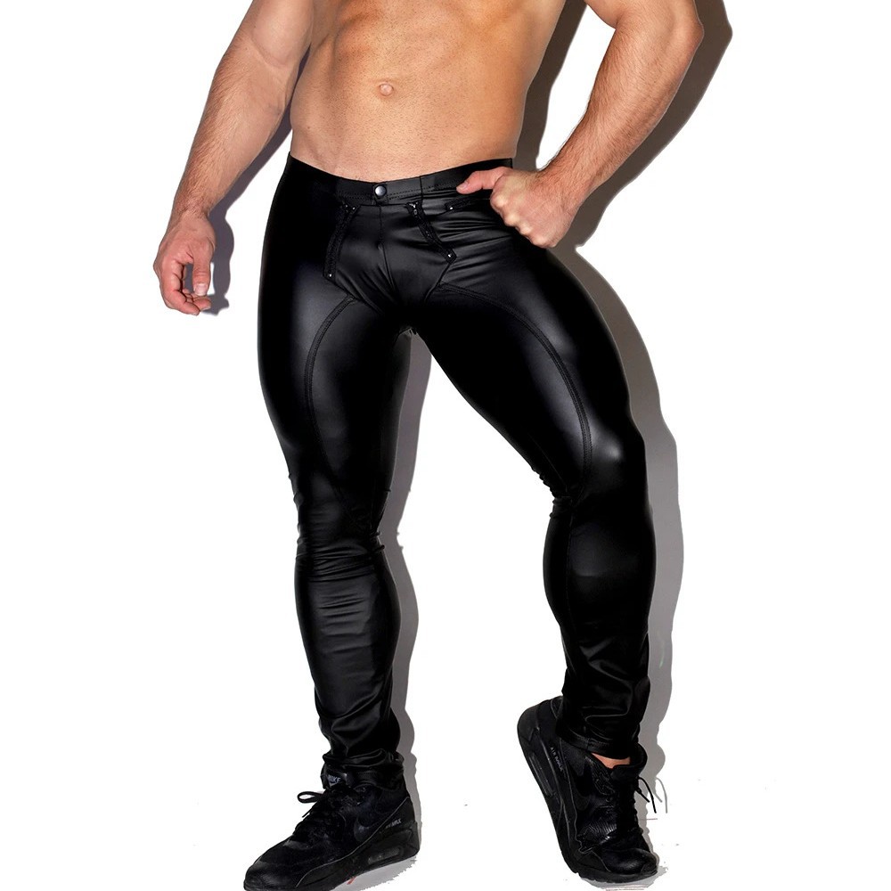 Leather Work Pants - Mens Shiny Faux Leather Tights Pants