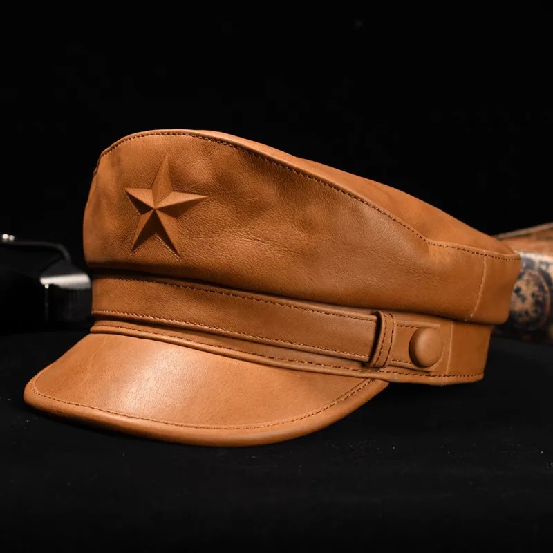 Leather Work Hat - Novel Army Cap For Men Retro