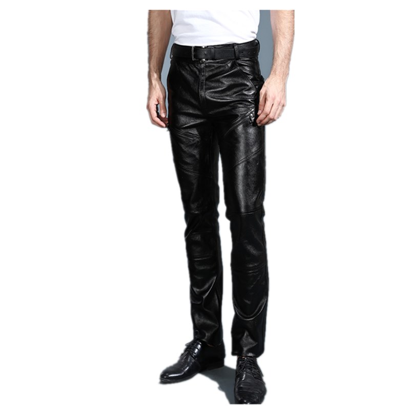 Leather Work Pants - Youth Men's Genuine Leather Pants with