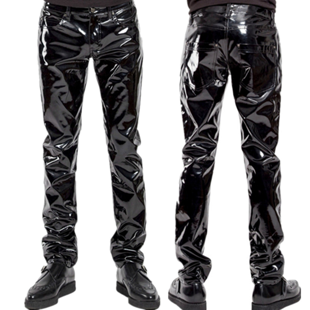 Leather Work Pants - Shiny PVC Latex Trousers Men Motorcycle
