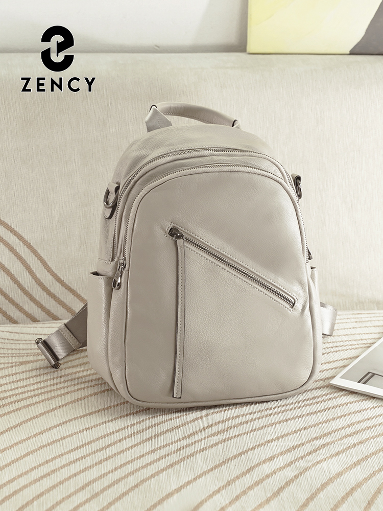 Leather Work Rucksack - Zency Women's Genuine Leather Backpack Multi-Pockets