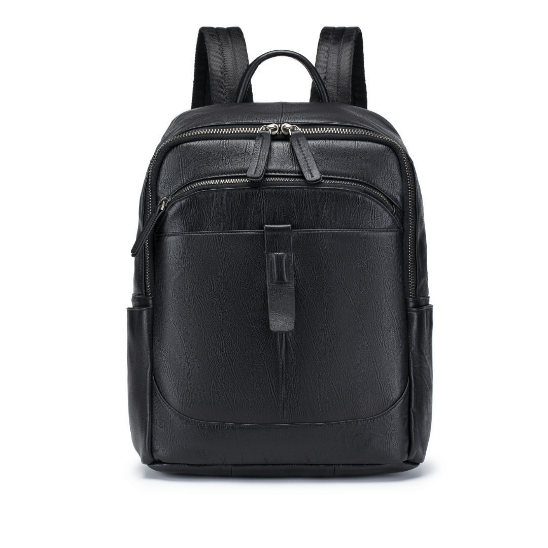 Leather Work Rucksack - Black Man Genuine Leather Backpack Multi-Pocket