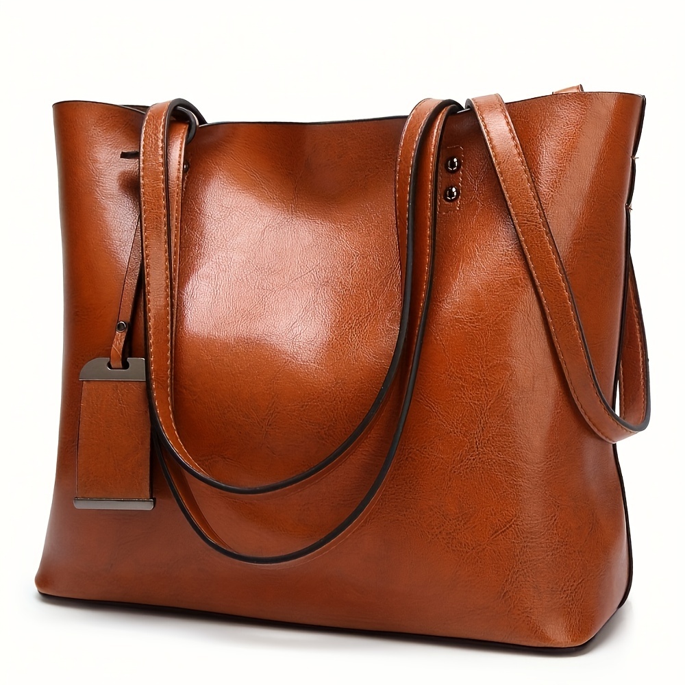 Leather Work Laptop Bag - Fashionable Classic Retro Leather Women's Tote