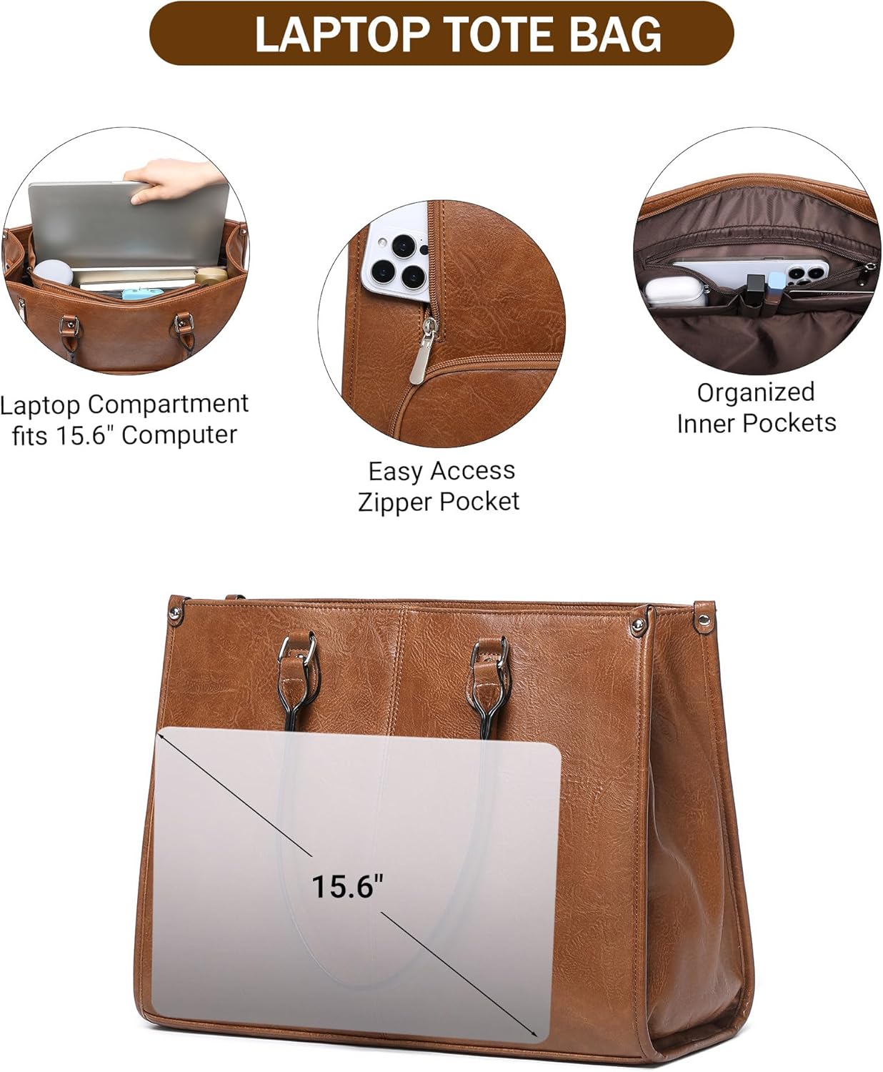 2 in 1 Laptop Tote Bag with In - Leather Work Laptop Bag 评论和价格