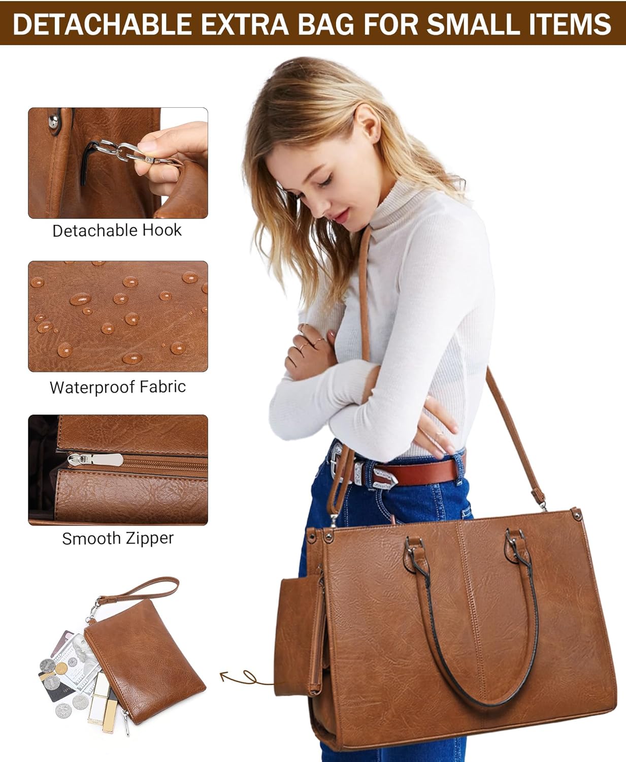 2 in 1 Laptop Tote Bag with In - Leather Work Laptop Bag 评论和价格