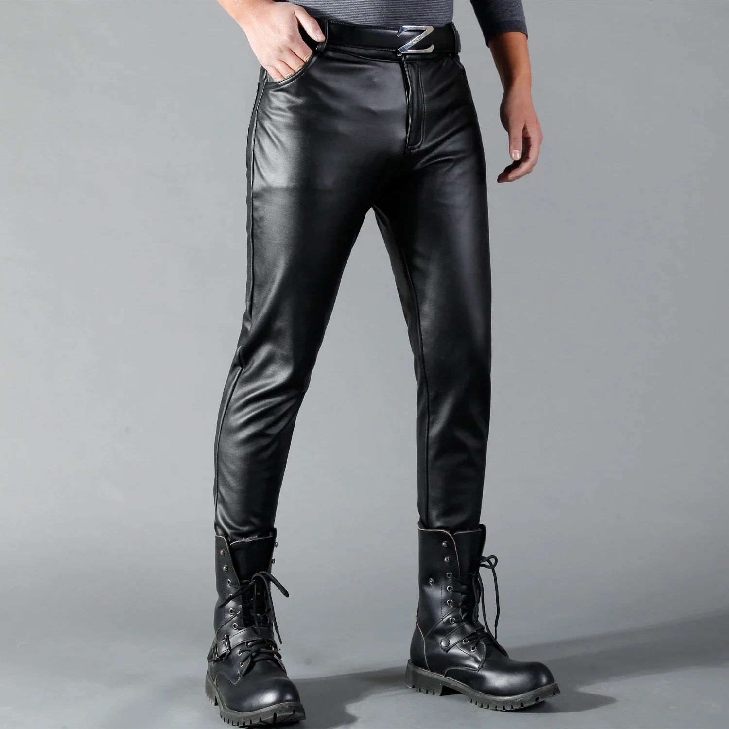 Men's Leather Pants Skinny Fit - Leather Work Pants 评论和价格