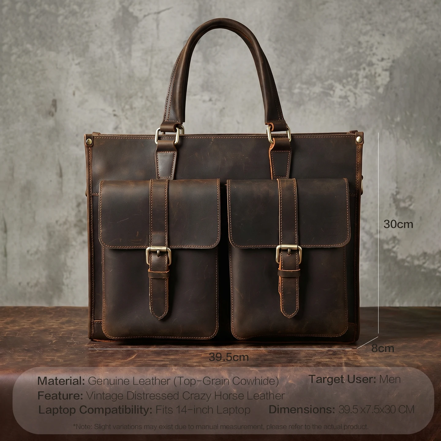 Vintage Genuine Leather Men Cr - Leather Work Laptop Bag 评论和价格