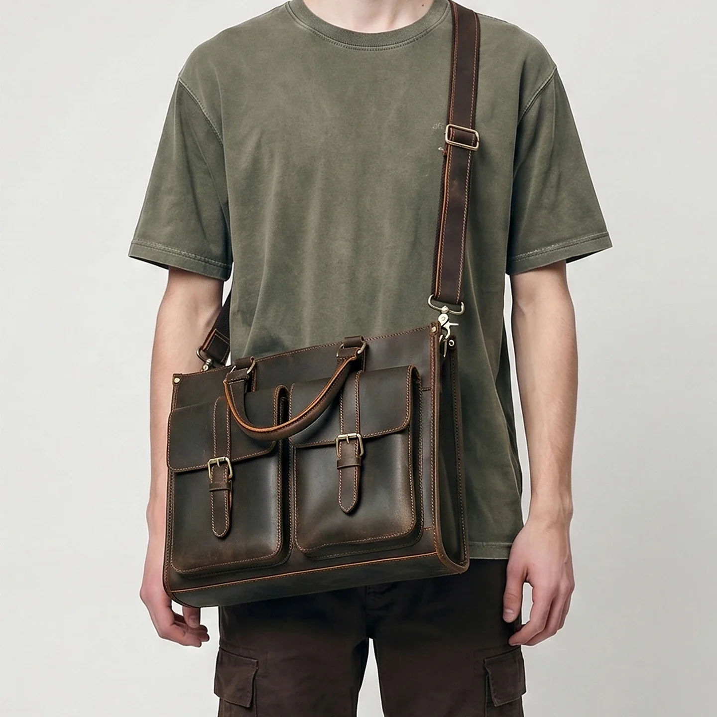 Vintage Genuine Leather Men Cr - Leather Work Laptop Bag 评论和价格