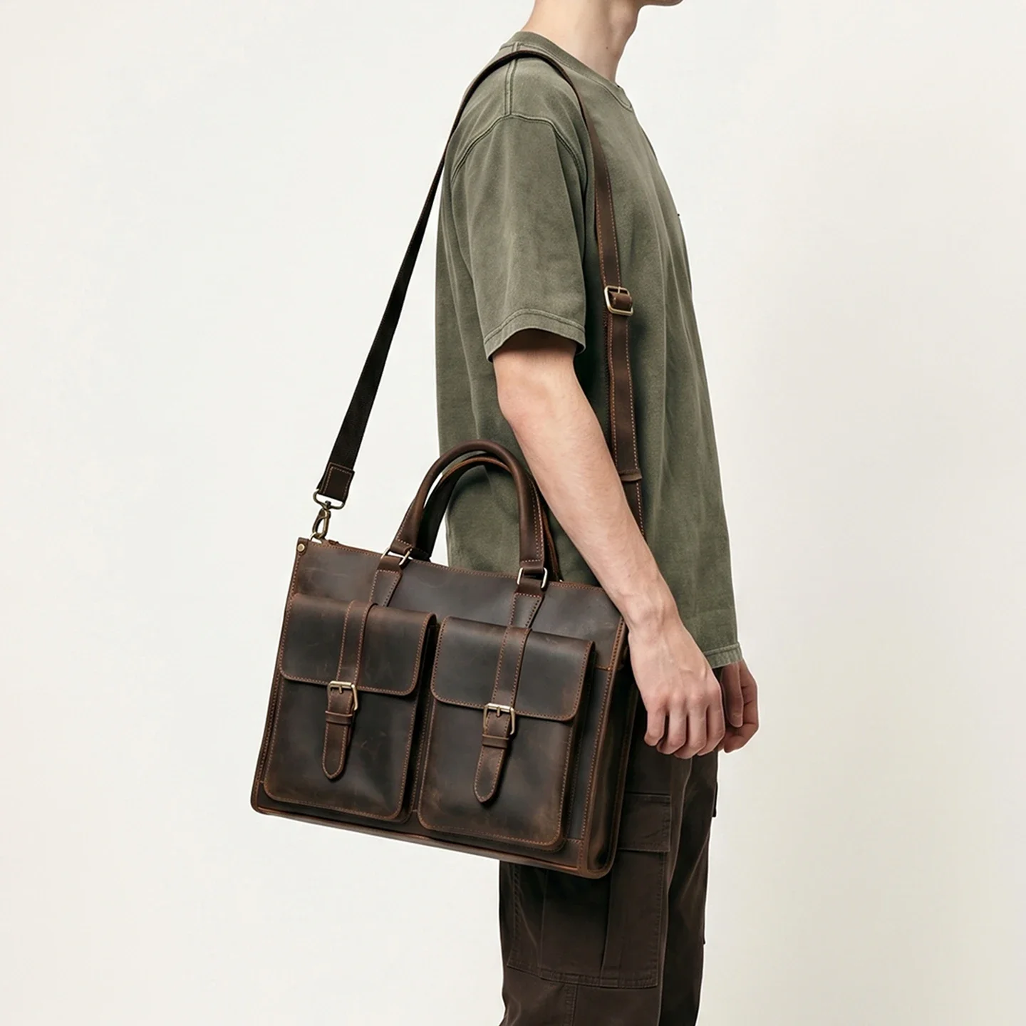 Vintage Genuine Leather Men Cr - Leather Work Laptop Bag 评论和价格