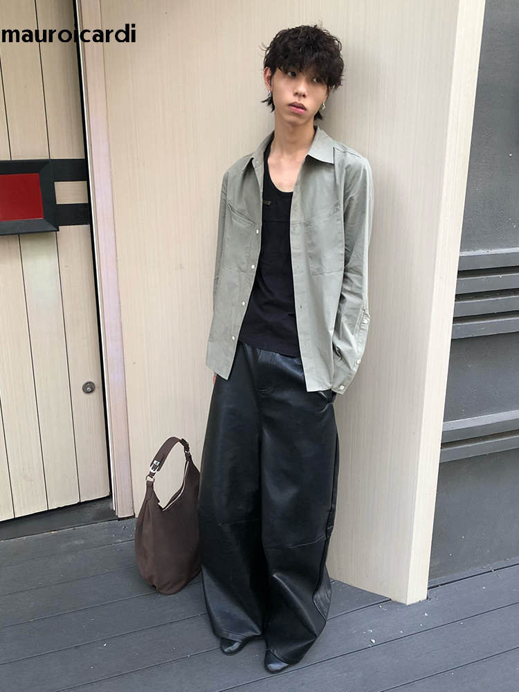 Mauroicardi Spring Autumn Cool - Leather Work Pants 评论和价格