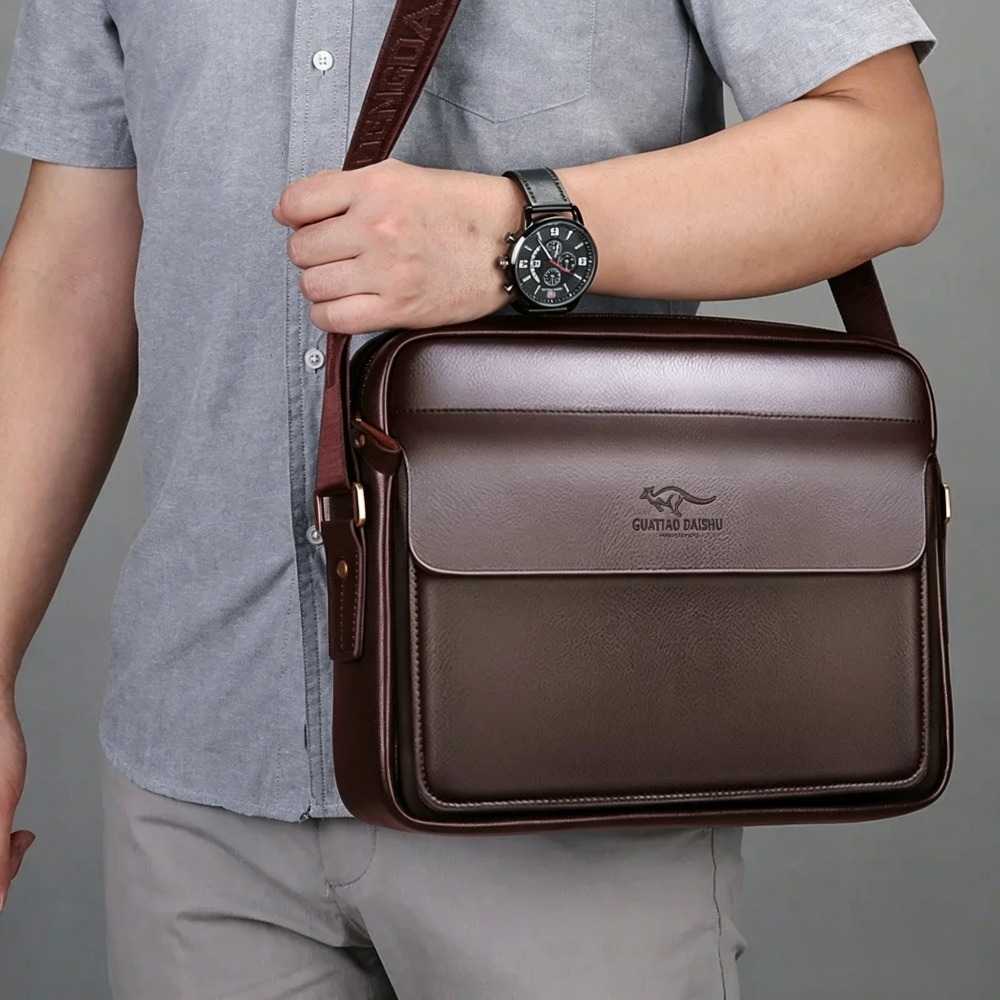 PU leather retro men's single- - Leather Work Laptop Bag 评论和价格