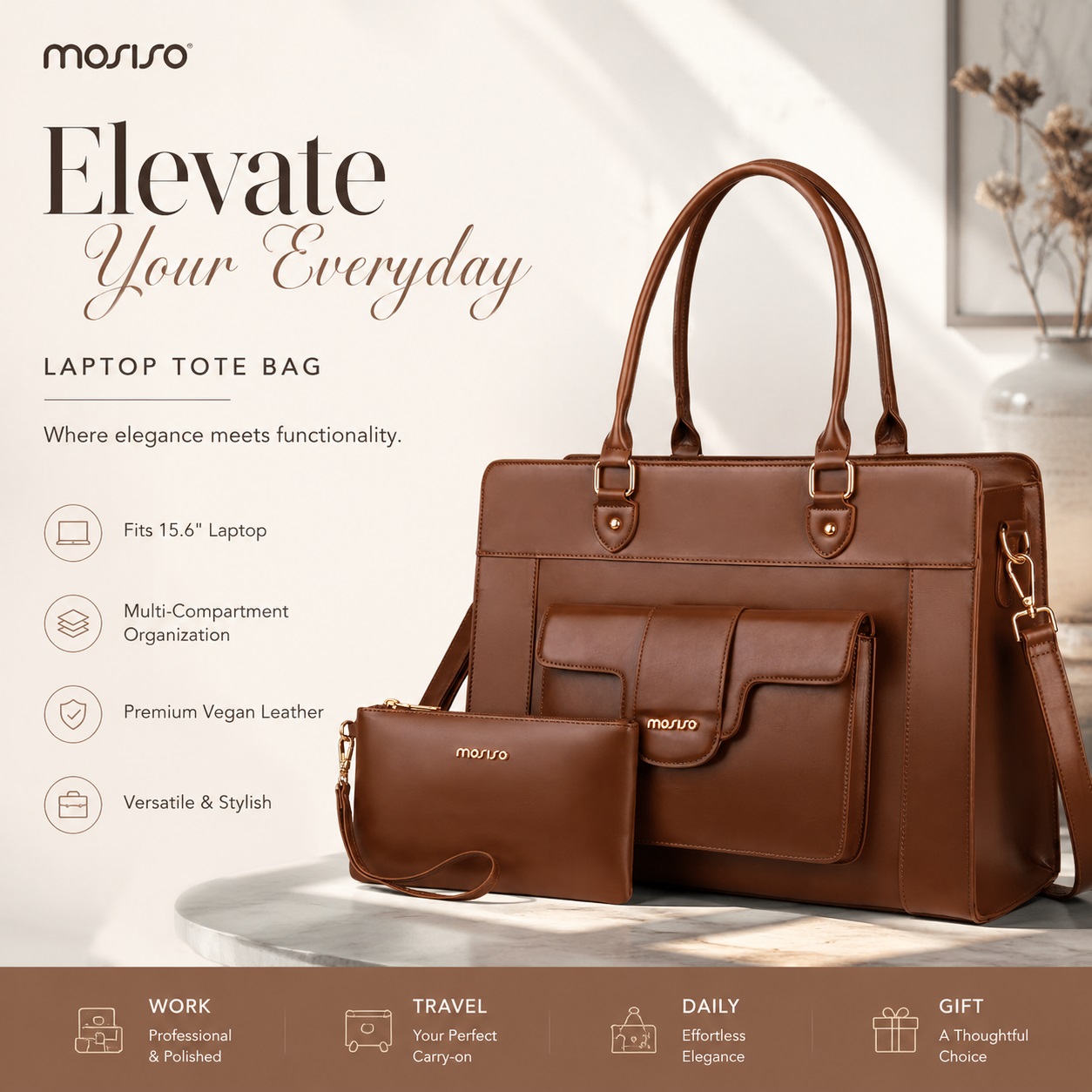 MOSISO Laptop Tote Bag for Wom - Leather Work Laptop Bag 评论和价格