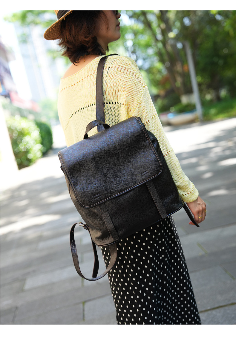 Women Top Grain Cowhide Flap B - Leather Work Rucksack 评论和价格