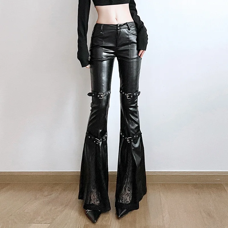 Women's PU Leather Flare Pants - Leather Work Pants 评论和价格