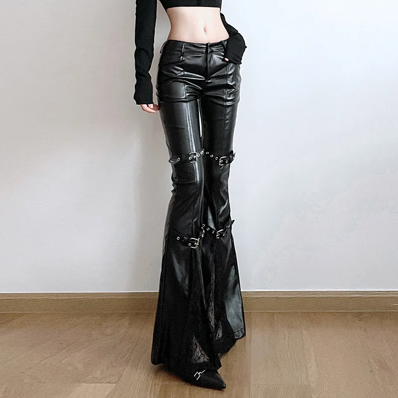 Women's PU Leather Flare Pants - Leather Work Pants 评论和价格