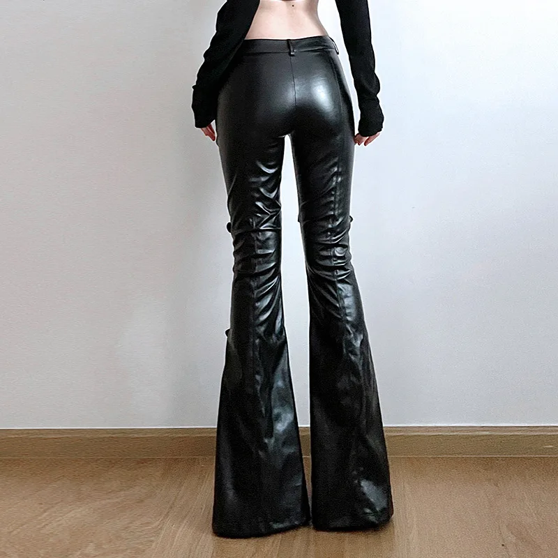 Women's PU Leather Flare Pants - Leather Work Pants 评论和价格